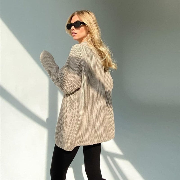 Drune | Strickpullover Übergroß Fit Rippstrick Langärmliger Rundhalsausschnitt