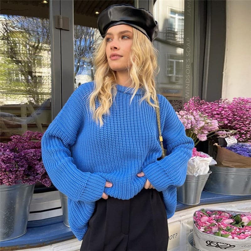 Drune | Strickpullover Übergroß Fit Rippstrick Langärmliger Rundhalsausschnitt