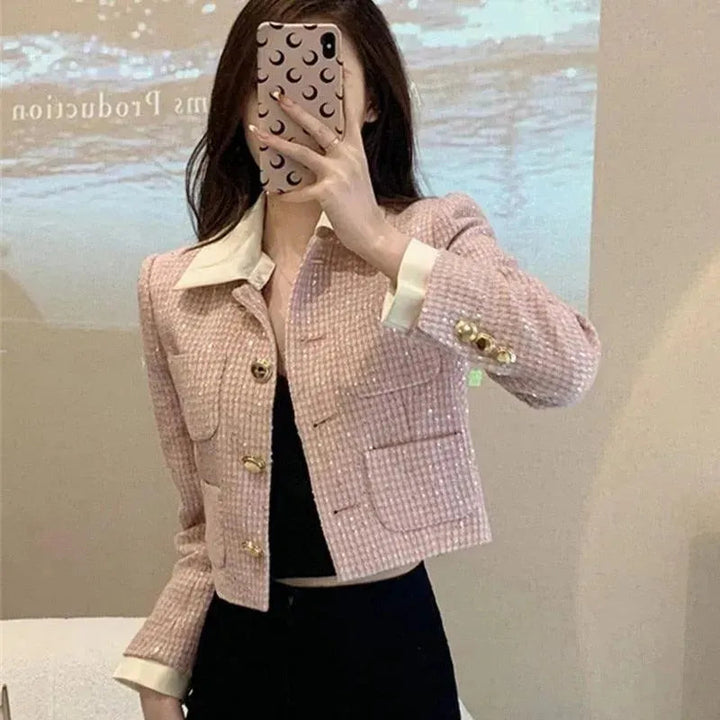 Drune | Patchwork Crop Tweed Jacke Damen