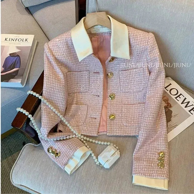 Drune | Patchwork Crop Tweed Jacke Damen