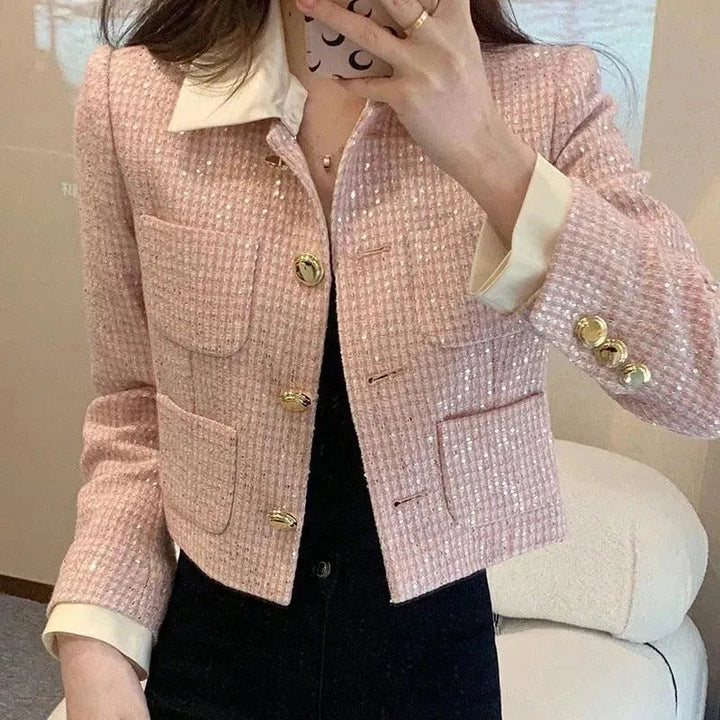 Drune | Patchwork Crop Tweed Jacke Damen
