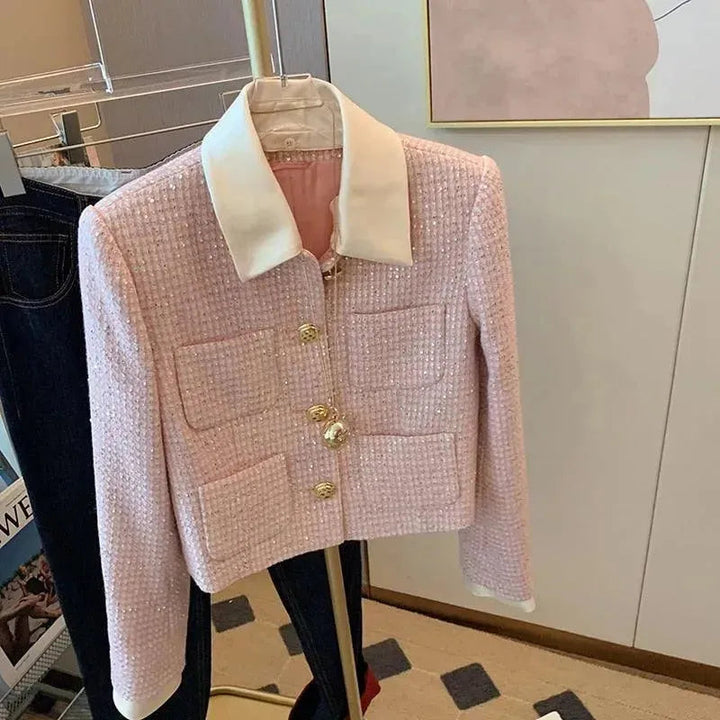 Drune | Patchwork Crop Tweed Jacke Damen