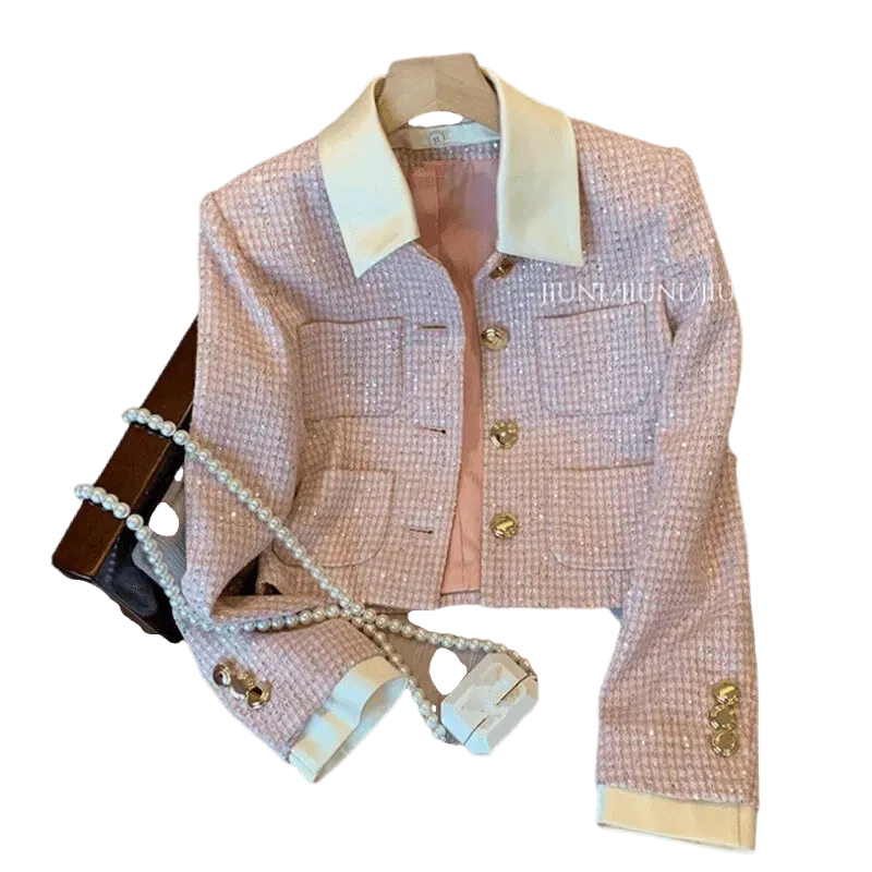 Drune | Patchwork Crop Tweed Jacke Damen
