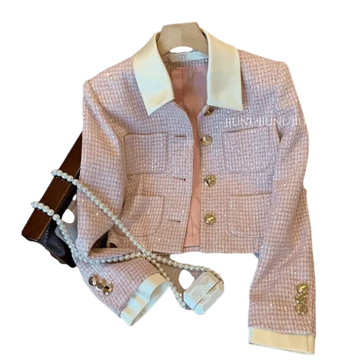 Drune | Patchwork Crop Tweed Jacke Damen