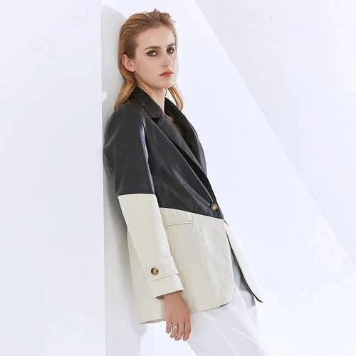 Drune | Patchwork PU Leder Blazer Damen - Casual - Patchwork