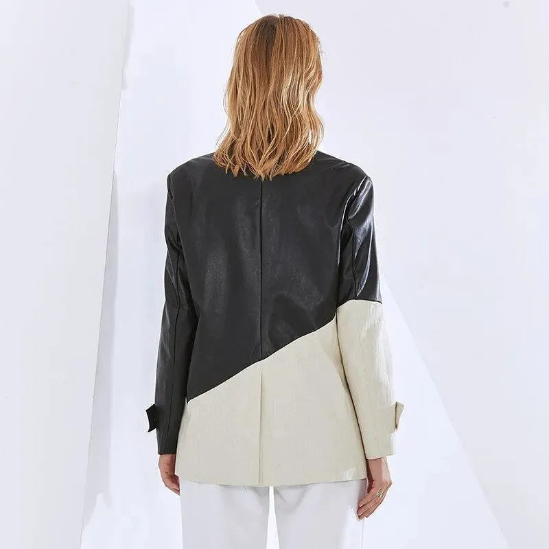 Drune | Patchwork PU Leder Blazer Damen - Casual - Patchwork