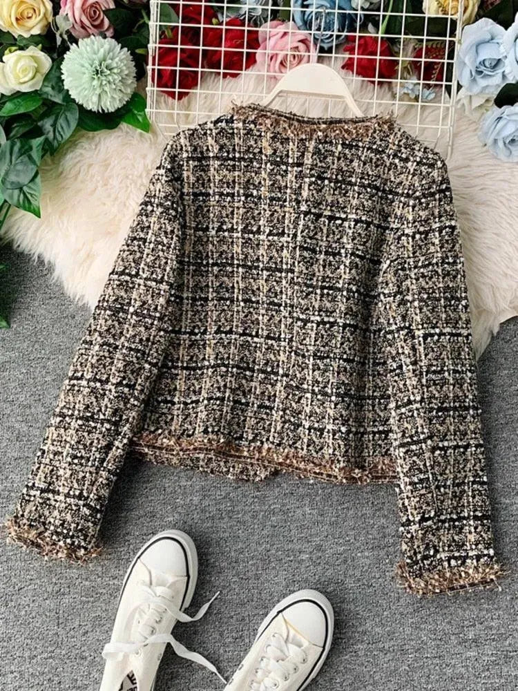 Drune | Patchwork Vintage Cropped Tweed Jacke Frauen
