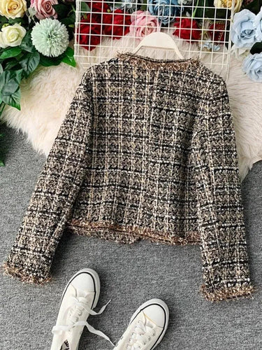 Drune | Patchwork Vintage Cropped Tweed Jacke Frauen