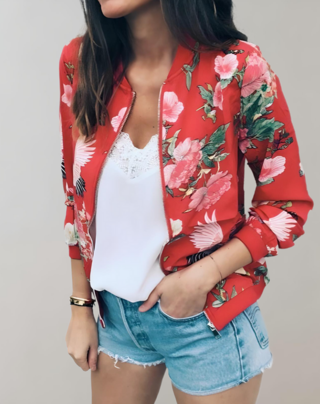 Drune | Kurzarm-Damenjacke mit floralem Muster