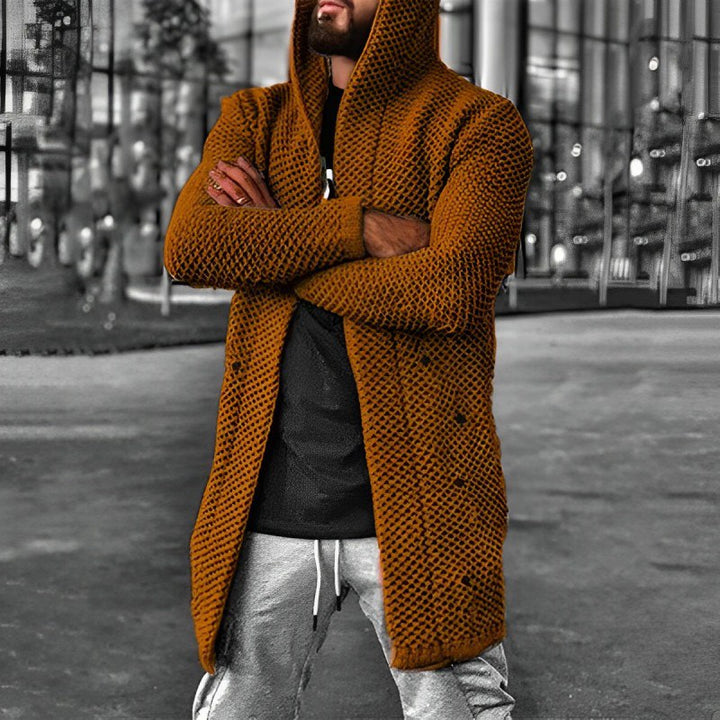 Drune | MITTELLANGER HERREN – STRICKCARDIGAN MIT KAPUZE