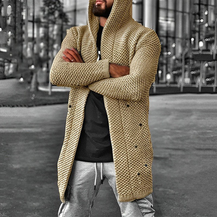 Drune | MITTELLANGER HERREN – STRICKCARDIGAN MIT KAPUZE