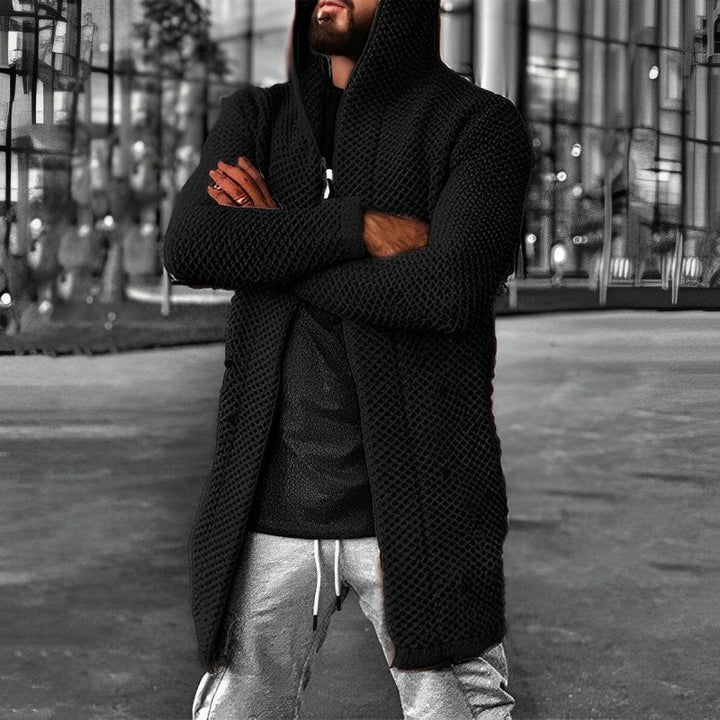 Drune | MITTELLANGER HERREN – STRICKCARDIGAN MIT KAPUZE