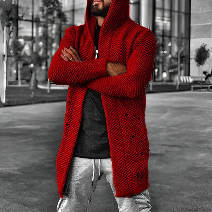 Drune | MITTELLANGER HERREN – STRICKCARDIGAN MIT KAPUZE