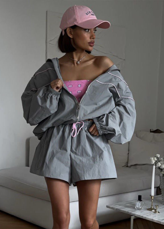 Drune | Windbreaker Set – Übergroße Zip-Jacke & Hochbund-Shorts