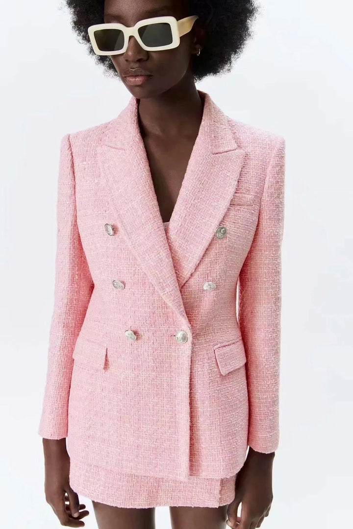 Drune | Pink Tweed Blazer Damen - Formal-Business - Uni-Einfärbig