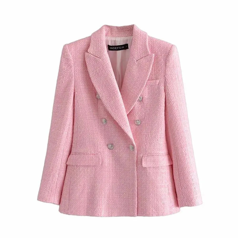 Drune | Pink Tweed Blazer Damen - Formal-Business - Uni-Einfärbig