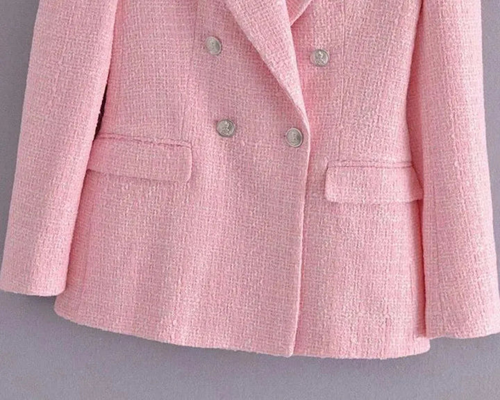 Drune | Pink Tweed Blazer Damen - Formal-Business - Uni-Einfärbig
