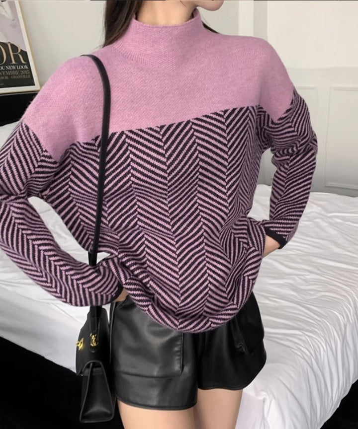 Drune | Retro Farbblock Halbturtleneck Pullover