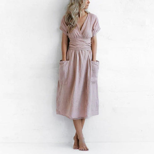 Drune | Einfarbiges Baumwoll-Leinen-Trägerkleid