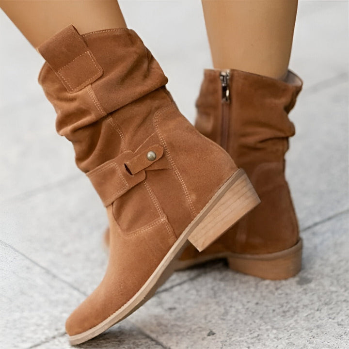 Damen Kunst-Wildleder Stiefel mit Plüsch & Komfort Drune