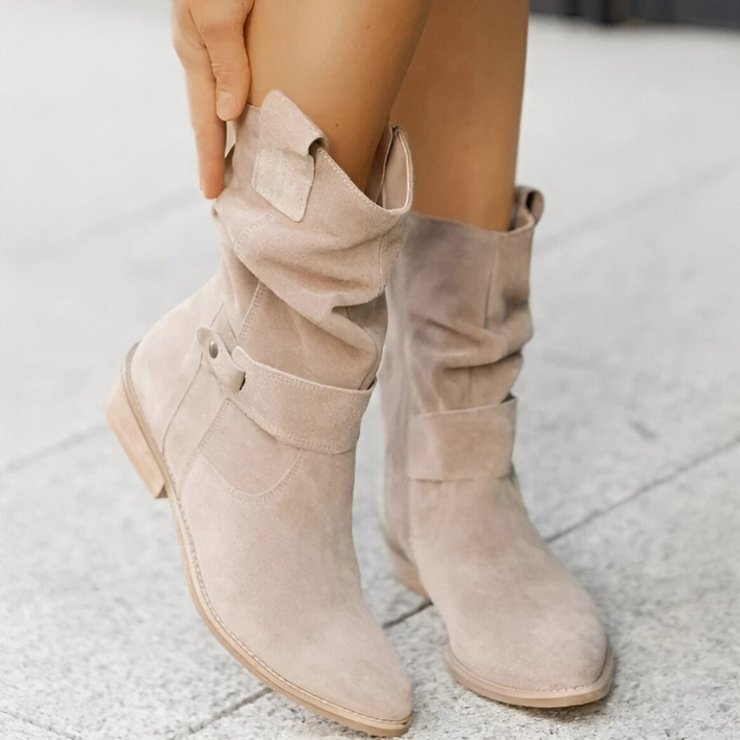 Damen Kunst-Wildleder Stiefel mit Plüsch & Komfort Drune