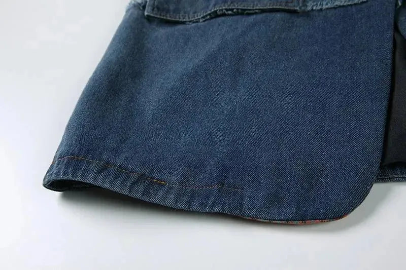 Drune | Karierte Denim Übergröße Blazer Damen - Lässig - Patchwork