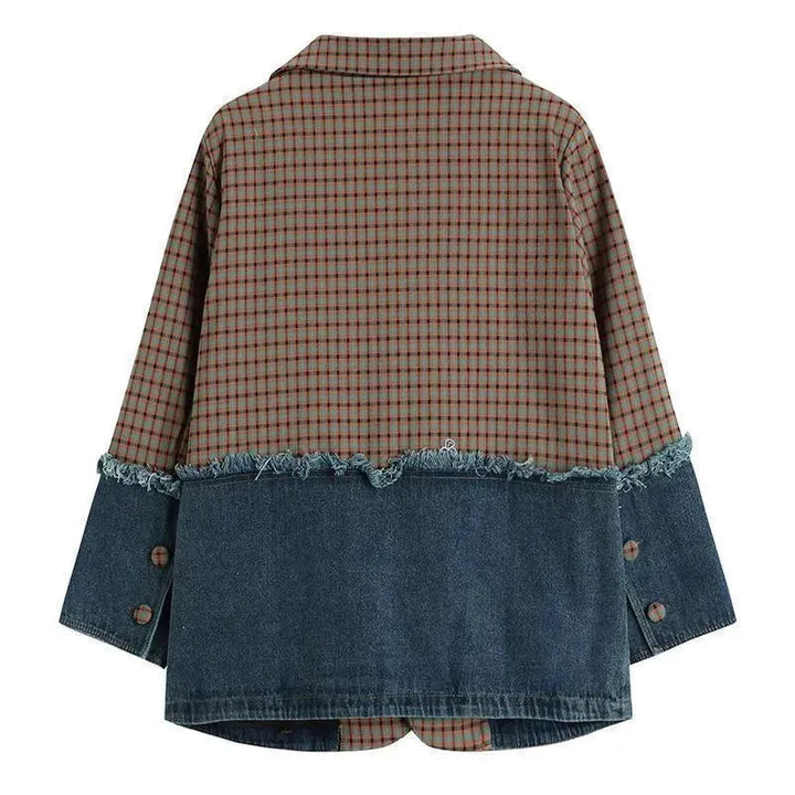 Drune | Karierte Denim Übergröße Blazer Damen - Lässig - Patchwork