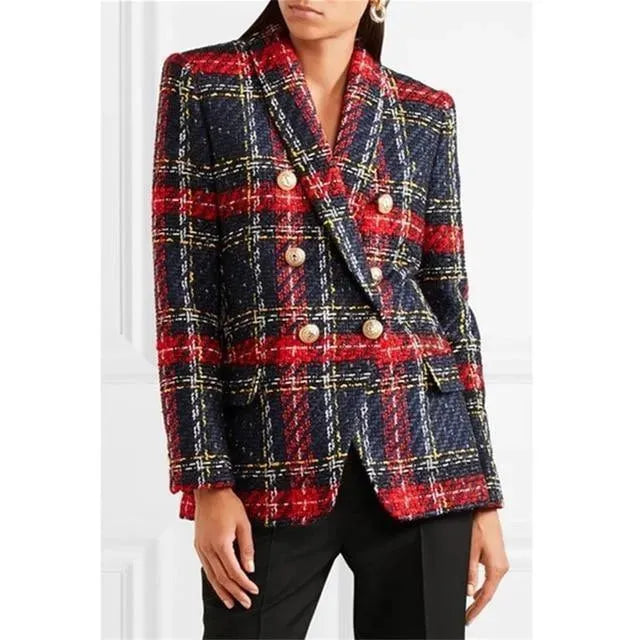 Drune | Karierte Tweed Blazer - Doppelreiher Blazer Damen - Lässig - Karierte