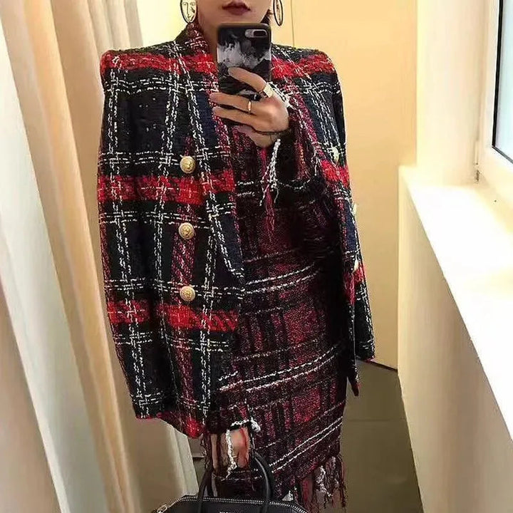 Drune | Karierte Tweed Blazer - Doppelreiher Blazer Damen - Lässig - Karierte