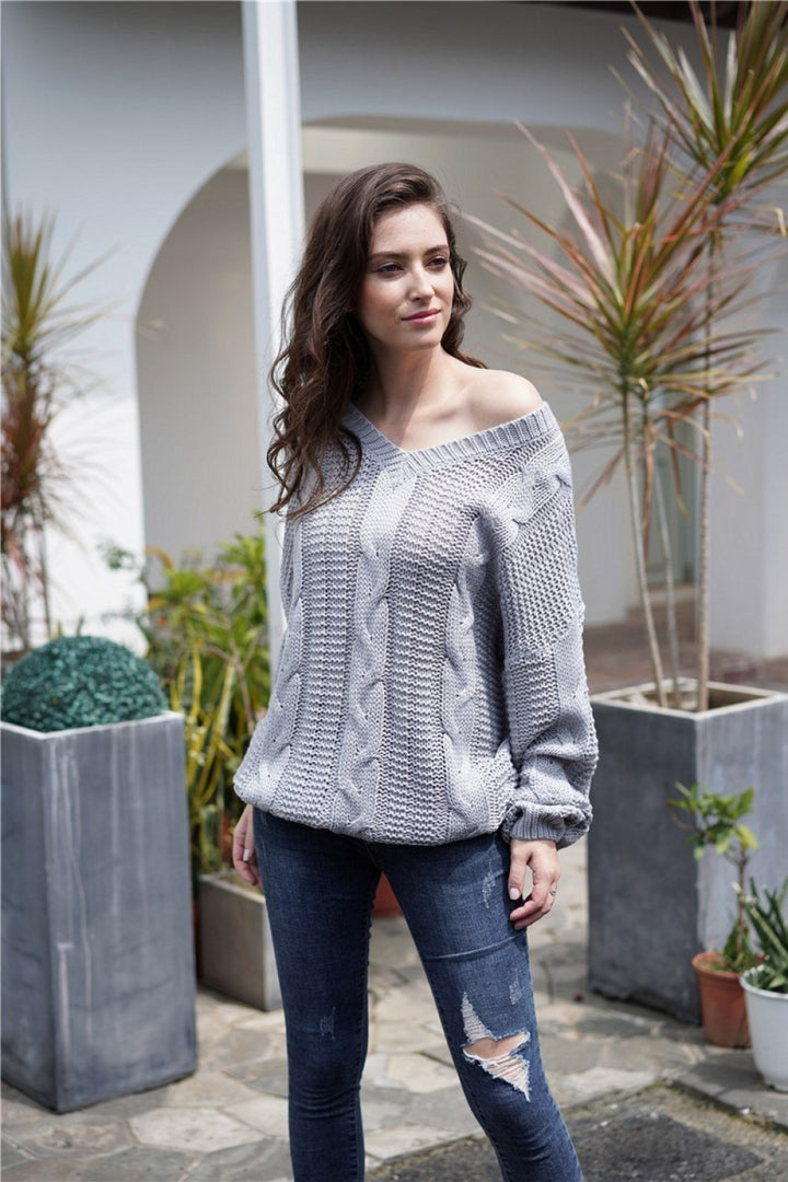 Drune Schlichtes Kabelstrick Lockere Sweatshirt