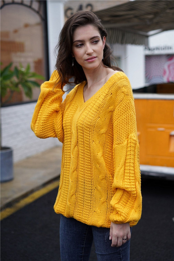 Drune Schlichtes Kabelstrick Lockere Sweatshirt