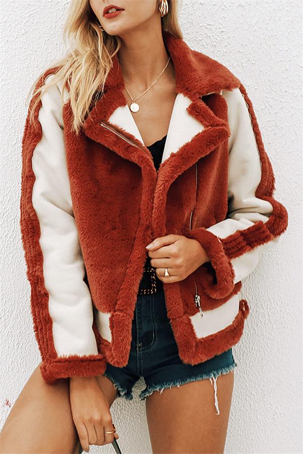 Drune | Kunstfell Reißverschlussjacke Rot