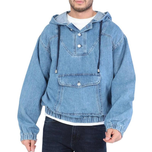 Drune | Denim Hoodie Knopfverschluss Lässig und Trendy