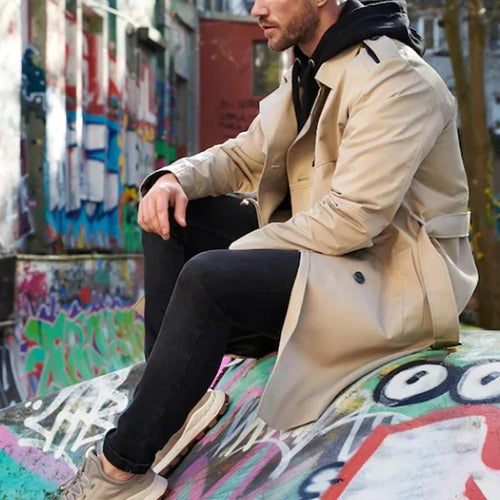 Drune | Herren Langer Wintermantel Mit Klassischem Gürtel Taillendesign