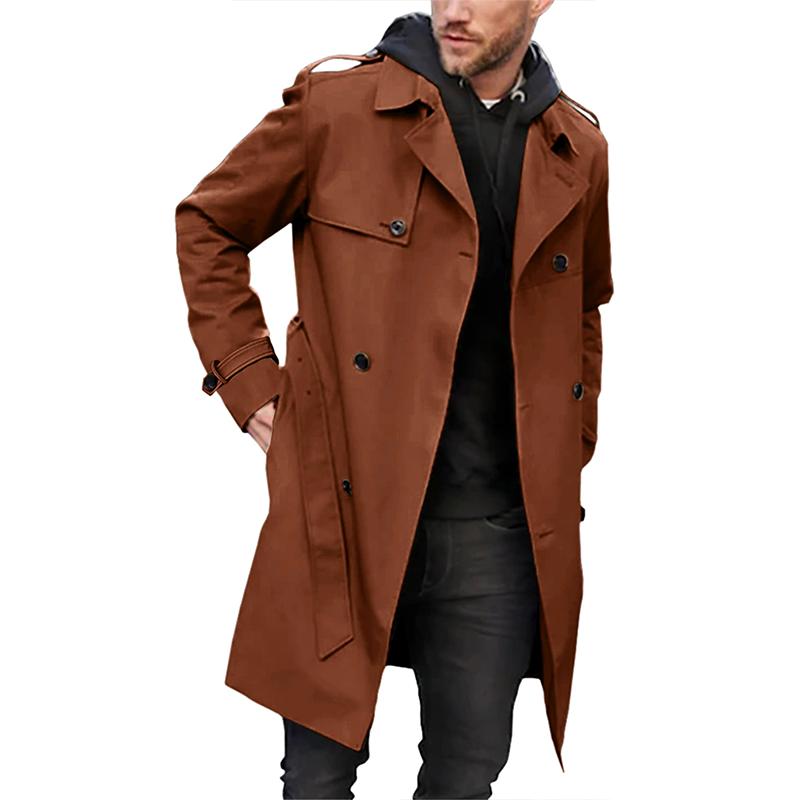 Drune | Herren Langer Wintermantel Mit Klassischem Gürtel Taillendesign