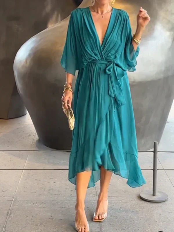 Drune | Chiffonkleid Mit V-ausschnitt, Elegant Und Stilvoll