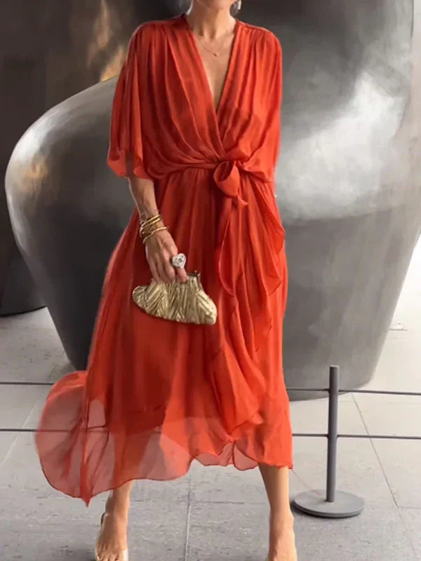 Drune | Chiffonkleid Mit V-ausschnitt, Elegant Und Stilvoll
