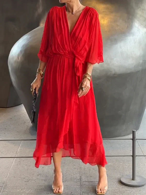 Drune | Chiffonkleid Mit V-ausschnitt, Elegant Und Stilvoll