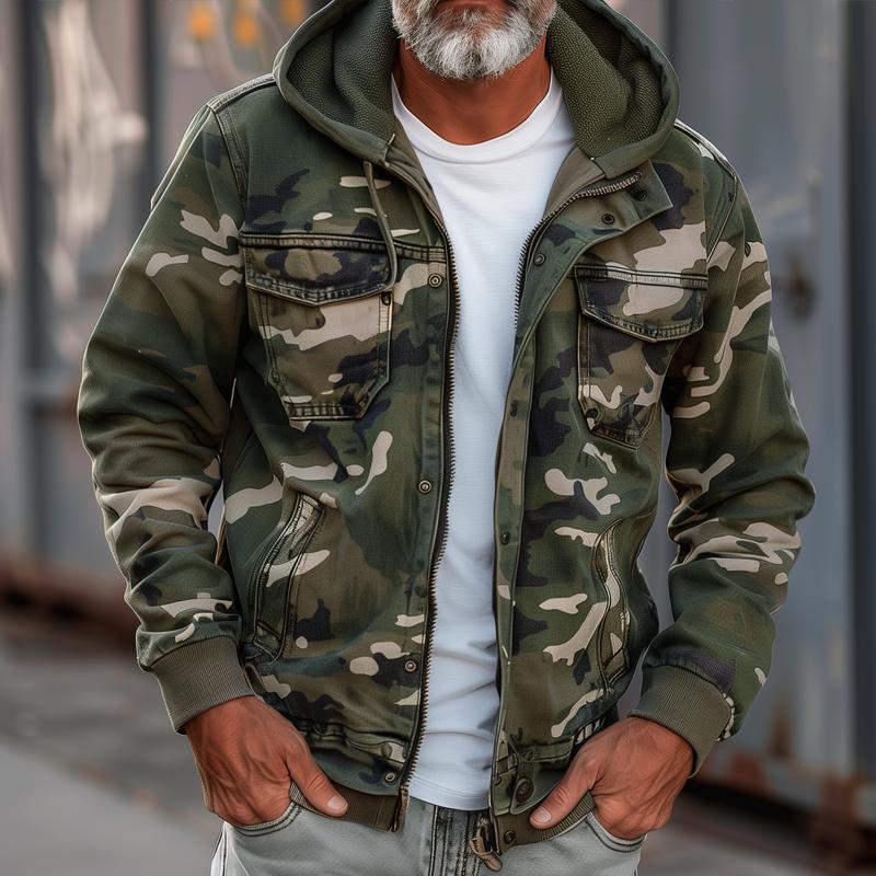 Drune | Tarnfarbene Cargo-Jacke mit Kapuze