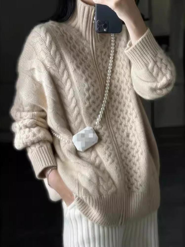 Drune | Dicke Gestrickte Rollkragen Strickjacke