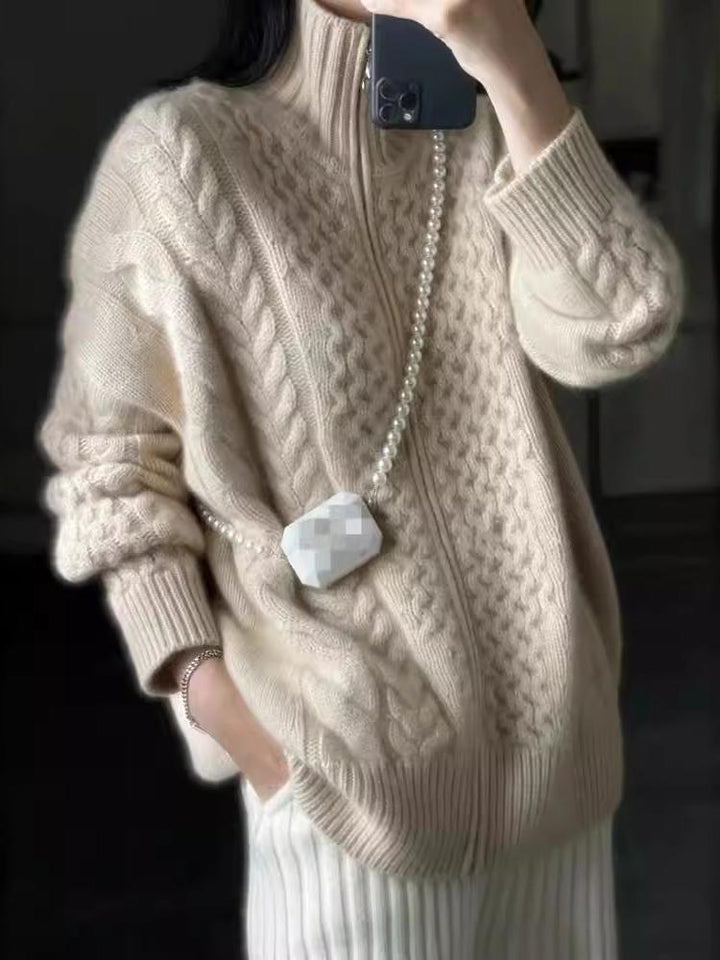 Drune | Dicke Gestrickte Rollkragen Strickjacke