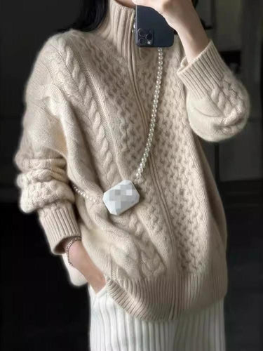Drune | Dicke Gestrickte Rollkragen Strickjacke