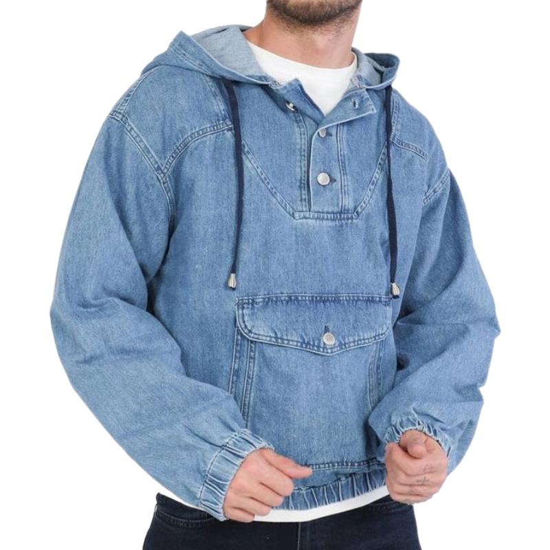 Drune | Denim Hoodie Knopfverschluss Lässig und Trendy