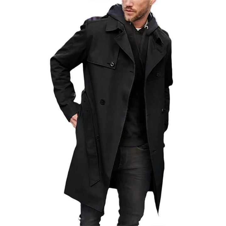 Drune | Herren Langer Wintermantel Mit Klassischem Gürtel Taillendesign