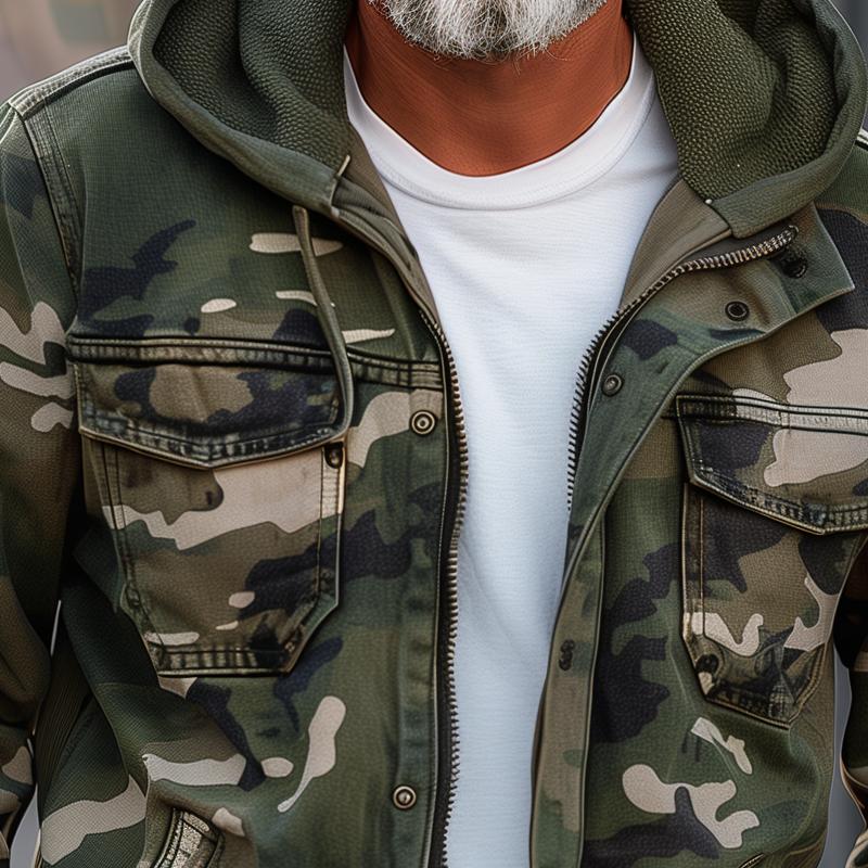 Drune | Tarnfarbene Cargo-Jacke mit Kapuze
