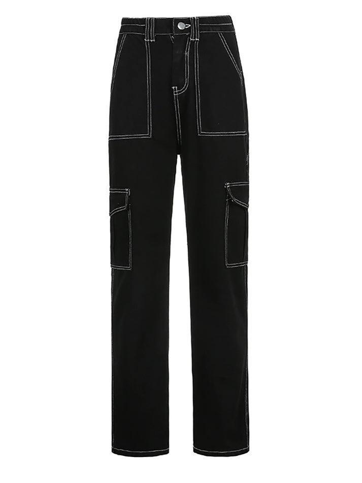 Drune | Taschenbestickte Highwaist Cargojeans