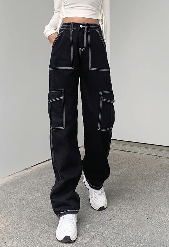Drune | Taschenbestickte Highwaist Cargojeans