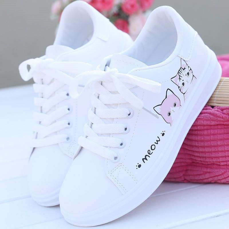 Drune | Bedruckte Pu Schuhe Süße Katzen Schnürsneaker