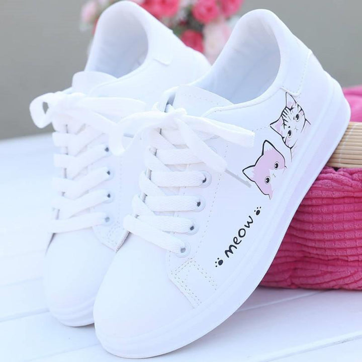 Drune | Bedruckte Pu Schuhe Süße Katzen Schnürsneaker