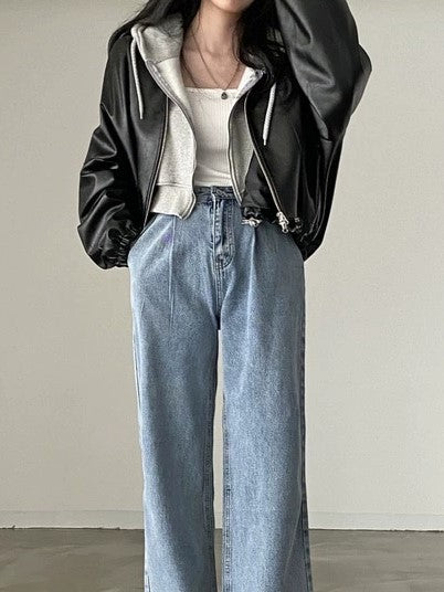 Drune | Schwarze Jacke mit Kordelzug und Kragen